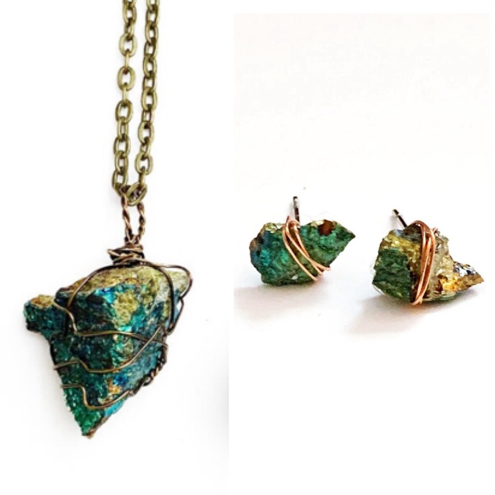 NEW Peacock Ore Necklace and Earrings Set from JRock and Lotus on Etsy - 2 items